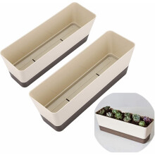 Skelang 2 Pcs Succulent Plant Pot, Planter with Drainage Holes, Rectangle Plant Trough, Flower Pot for Bay Window, Kitchen Windowsill, Shelf, Coffee T