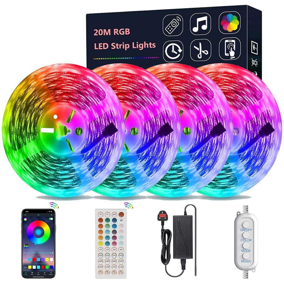 LED Strip Lights with Remote, LATKRUU Bluetooth APP Control Led Lights LED Tape Lights with 44-Keys Remote Music Sync Colour Chaging Led Strip Light f