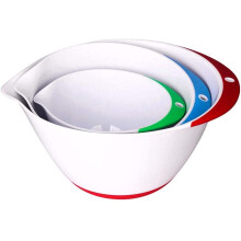 Plastic Mixing Bowls - Set of 3 | Plastic Mixing Bowls with a Non-Slip Base and Pouring spout for Easy Pouring. Dishwasher Safe and Compact to Store |