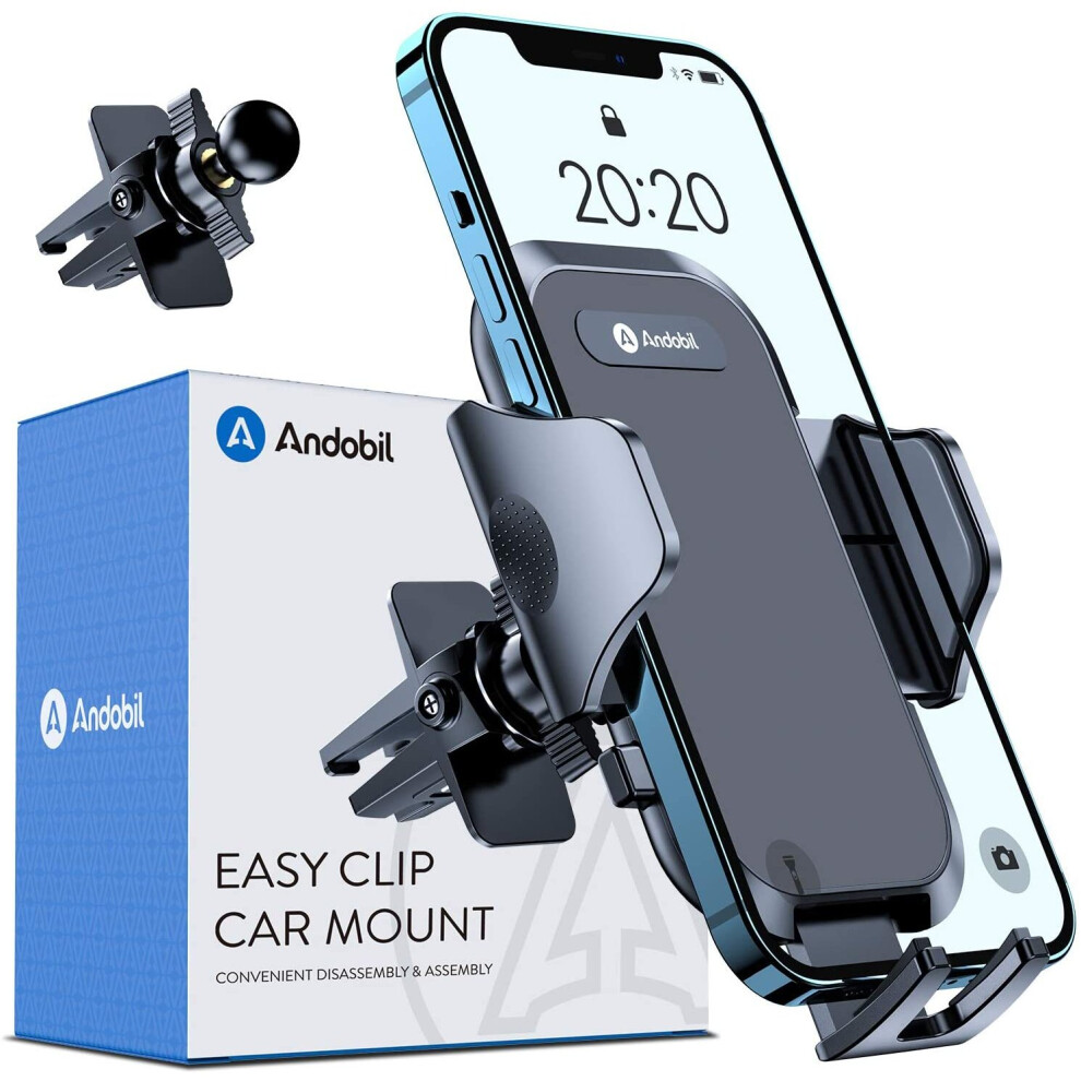 Andobil Car Phone Holder, [Military Sturdy Clips Firmly Grip & Never Slip] Ultra Stable Car Vent Phone Mount, Universal Car Cell Phone Holder Compatib 782951031684