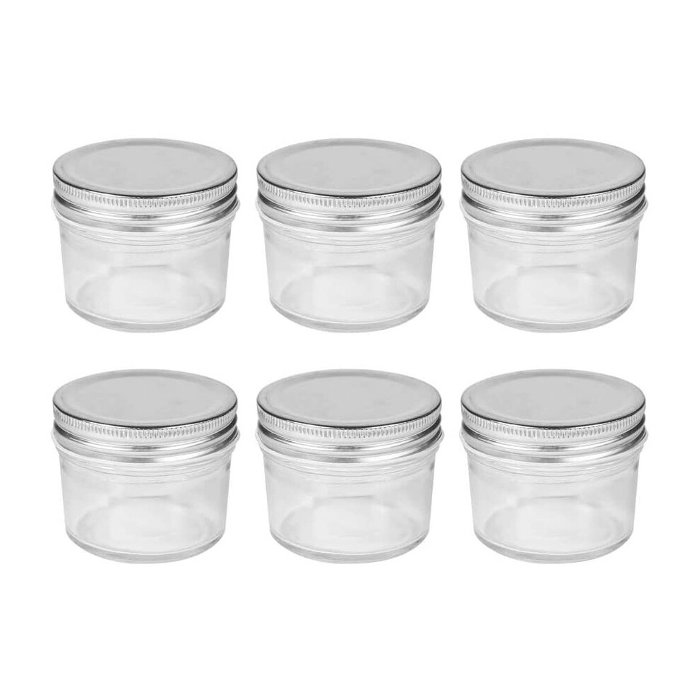 Danmu Art 6pcs 100ml Small Glass Jars with Aluminum Screw Top Mini Mason Jar for Caviar, Jam, Spices, Yogurt Pudding (Silver)
