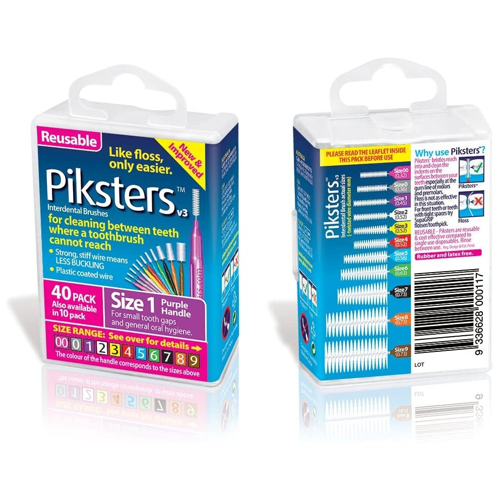 Piksters Interdental Brushes (40 Pack, Size 1 (Purple))