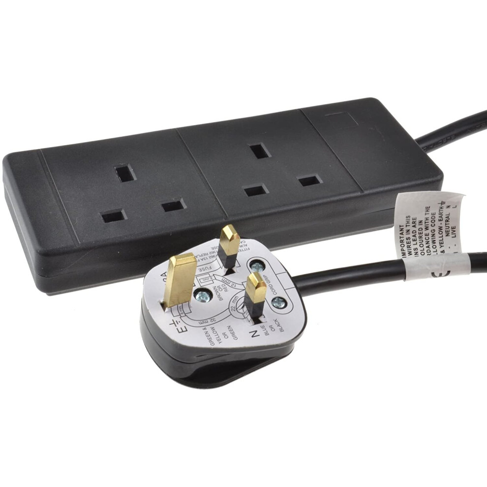 Pro-Elec 2 M 2 Gang Extension Lead - Black, 0703327451042 703327451042