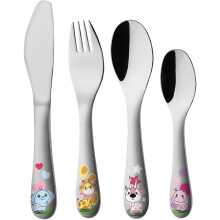 Exzact Childrens Cutlery 4pcs Set Stainless Steel/Kids Cutlery/Toddler Utensils/Flatware - 1 x Fork, 1 x Safe Dinner Knife, 1 x Dinner Spoon, 1 x Dess