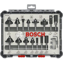 Bosch Professional 2607017473 15-Piece Milling Cutter Set for Wood for Router with 1/4 Inch Shank, Colour, 1/4 Zoll