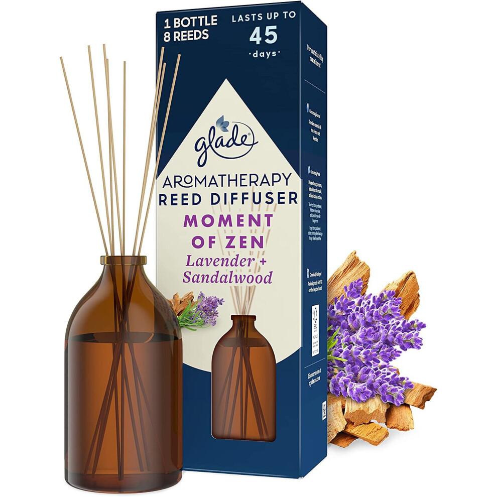 Glade Aromatherapy Reed Diffuser, Home Décor Essential Oils Diffuser Calming Fragrance, Moment Of Zen With French Lavender & Australian Sandalwood,