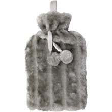RAM ONLINE Cosy 2 Litre Large Hot Water Bottle with Faux Fur Cover and Pom Poms Charcoal, Grey, 2 g