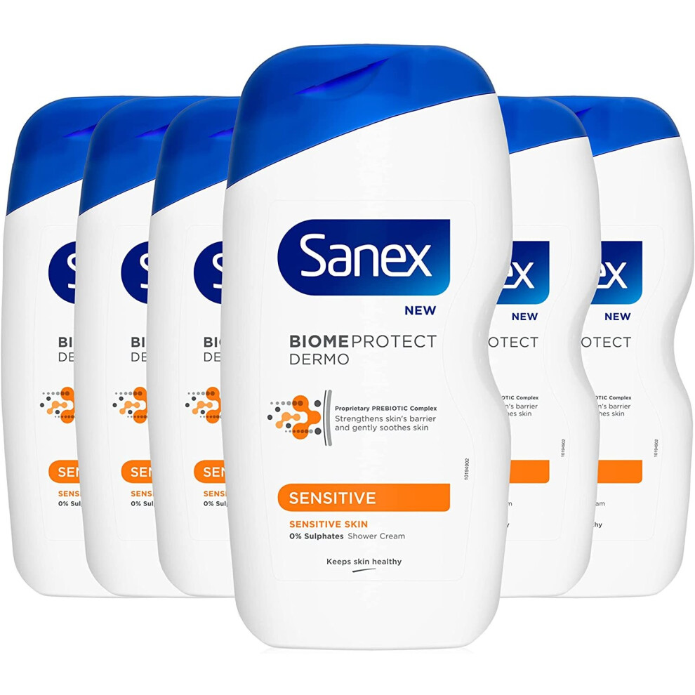 Sanex BiomeProtect Sensitive Shower Cream 450ml, Sensitive Cleansing & Soothing Shower Gel, Microbiome Skincare Body Wash (6x450ml)