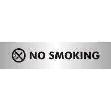 Seco No Smoking With Pictogram Sign, 190mm x 45mm - 2mm Brushed Aluminium Effect Acrylic