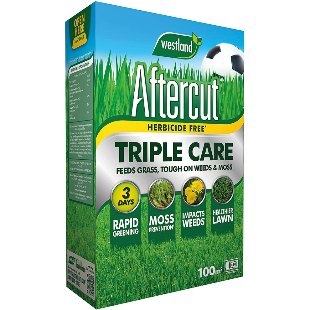 Aftercut 20400504 Herbicide Free Lawn Triple Care 100m2 Spreader Box, Yellow, 3.5 kg