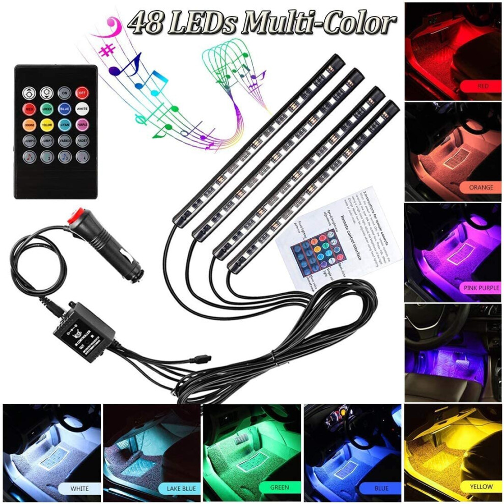 Ledmircy Car Led Strip Lights 48Leds Car Led Footwell Interior Lights Car Atmosphere Neon Lights Kit 12V Multicolor Rgb Underdash Lighting With Sound 713902318448