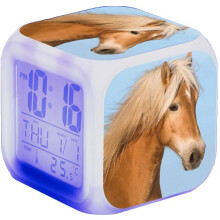 Alarm Clock Horses Animal Alarm Children Illuminated LED Night Glowing Alarm Clock with Light Wake Up Birthday Gifts for Adults (J)