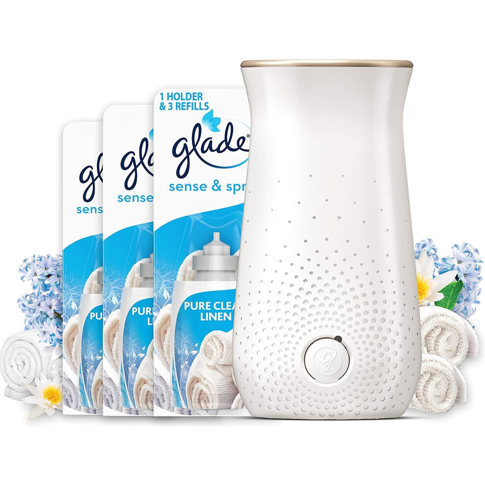 Glade Sense & Spray Air Freshener Diffuser & 2 Refills, Automatic Spray for Home, Clean Linen