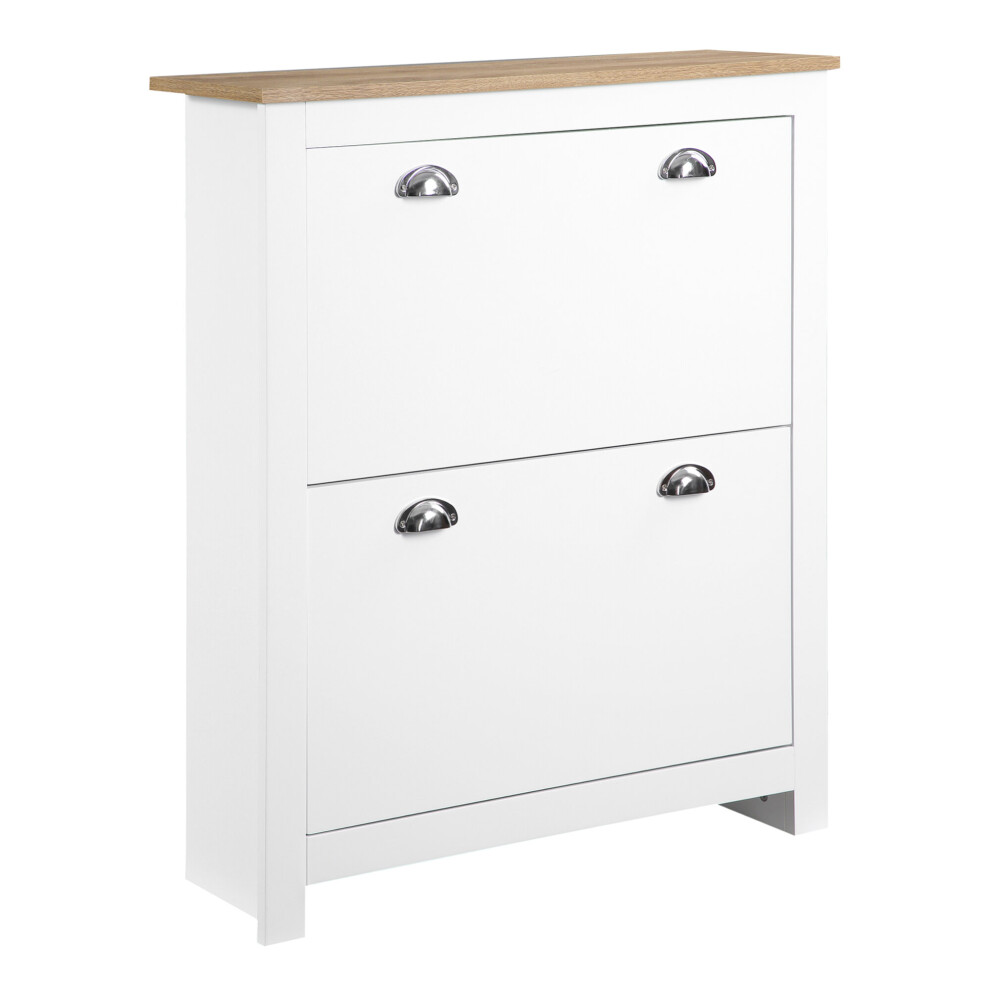 HOMCOM 2 Drawer Shoe Cabinet Narrow Shoe Cupboard with Flip Doors
