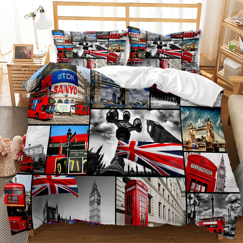 (F, EU-Single(2pcs):135Ã200cm) 3D Printed England Street Views Building Bedding âCovers Set