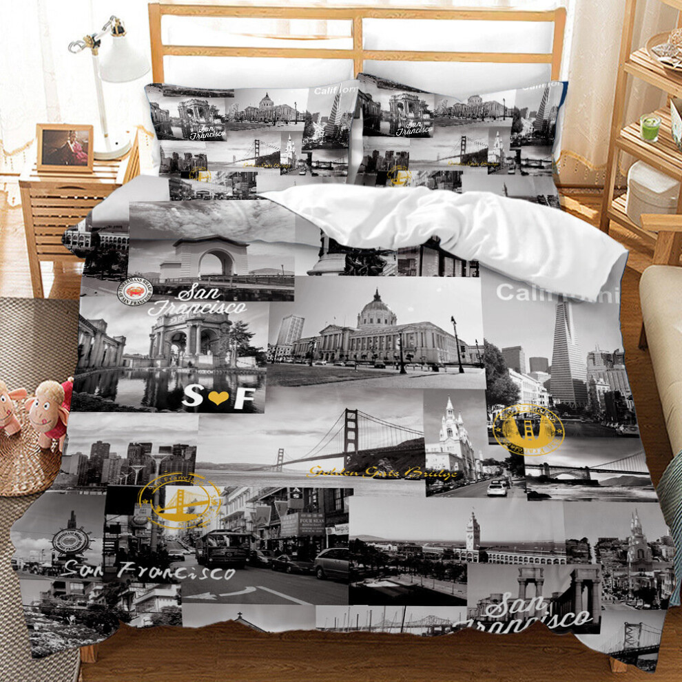 (B, EU-Single(2pcs):135×200cm) 3D Printed England Street Views Building Bedding ​Covers Set
