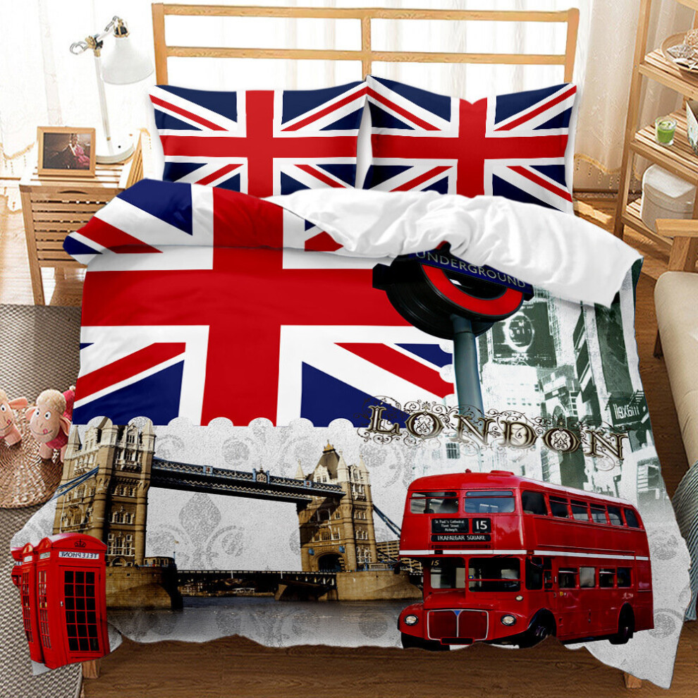 (A, EU-Single(2pcs):135×200cm) 3D Printed England Street Views Building Bedding ​Covers Set