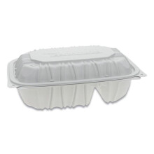 Pactiv YCNW02052 Vented Microwavable Hinged-Lid Takeout 2-Compartment Container, White