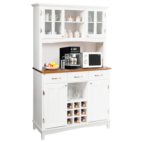 Costway Wooden Buffet Sideboard Kitchen Cupboard w/Wine Compartments & Cabinet