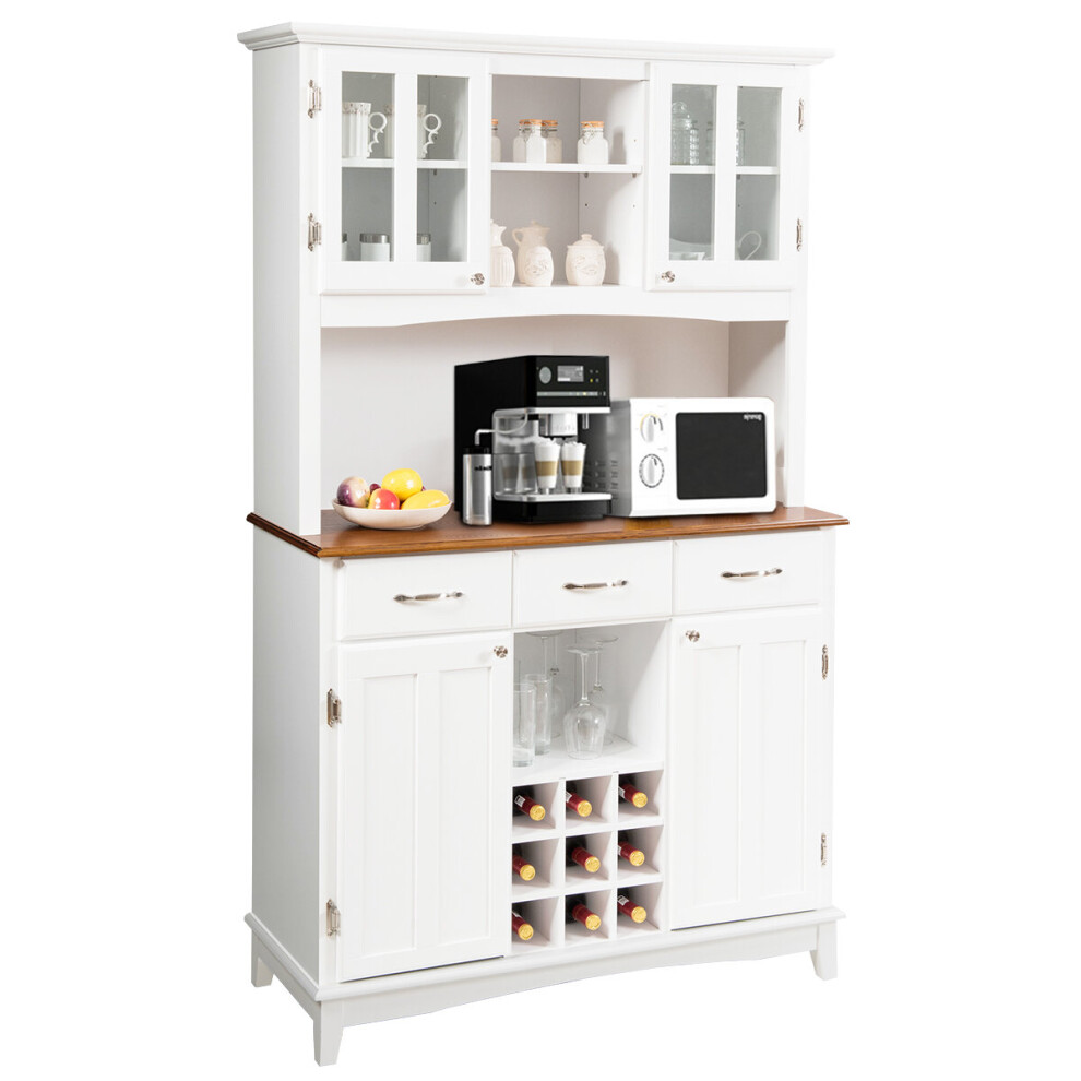 Wooden Buffet Sideboard Kitchen Cupboard w/Wine Compartments & Cabinet