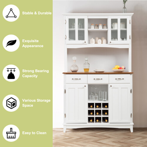 Costway Wooden Buffet Sideboard Kitchen Cupboard w/Wine Compartments & Cabinet 1