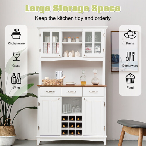 Costway Wooden Buffet Sideboard Kitchen Cupboard w/Wine Compartments & Cabinet 2