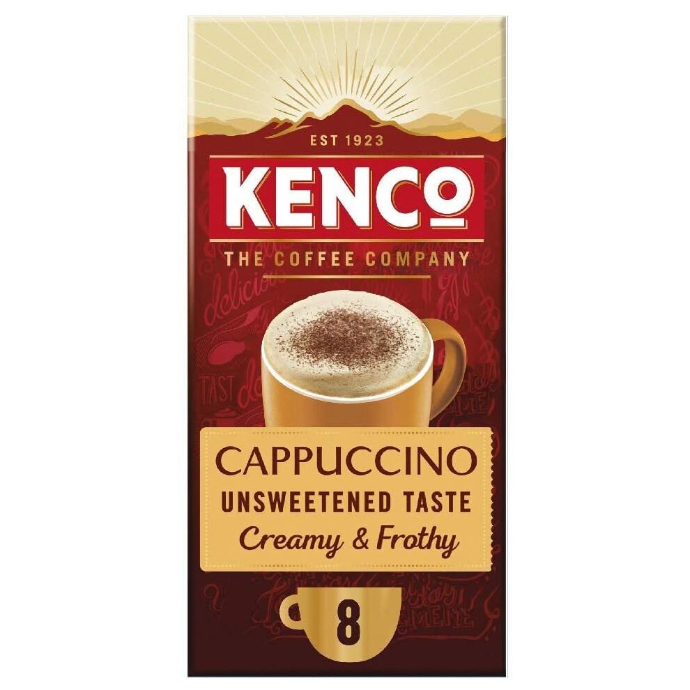 Kenco Cappuccino Unsweetened Instant Coffee Sachets (Pack of 5, Total 40 Sachets)