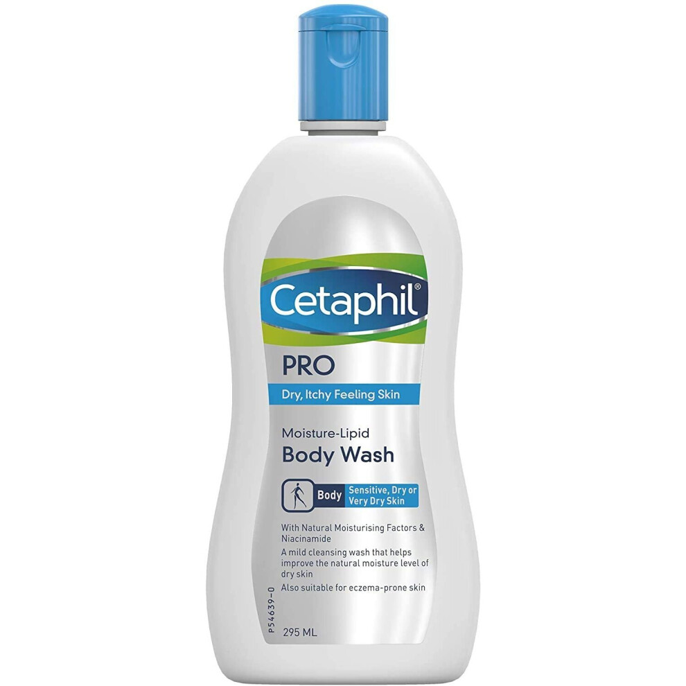 Cetaphil Pro Moisture Lipid Hydrating Body Wash Cleanser, With Niacinamide, Sensitive Skin For Dry, Itchy And Eczema Prone Skin, 295Ml