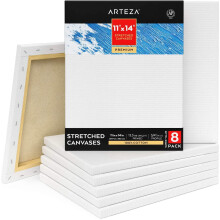 Arteza 28 x 36 cm (11 x 14 in) Premium Stretched Canvas - Bulk Pack of 8, 100% Cotton, Primed, Professional Grade for Acrylic, Oil & Wet Media