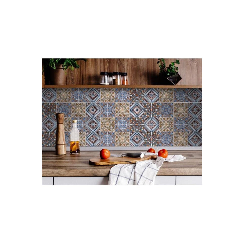 Homeroots 400255 4 X 4 In. Blue Warm Tones Mosaic Peel & Stick Tiles 808230085718