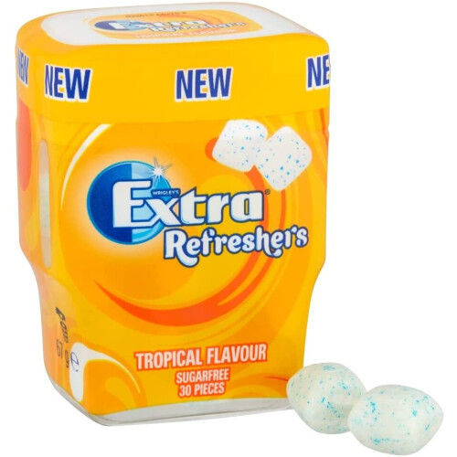 Extra Refreshers Chewing Gum, Sugar Free, Tropical Flavour, 30 Pieces