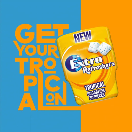 Extra Refreshers Chewing Gum, Sugar Free, Tropical Flavour, 30 Pieces 1