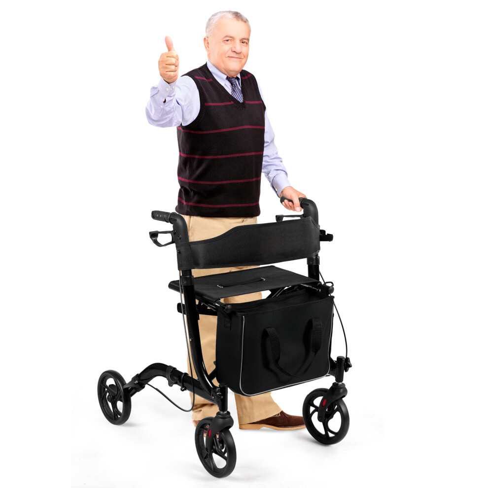 Aluminum Walker Foldable Wheels Medical Rollator w/Seat & Carrying Bag