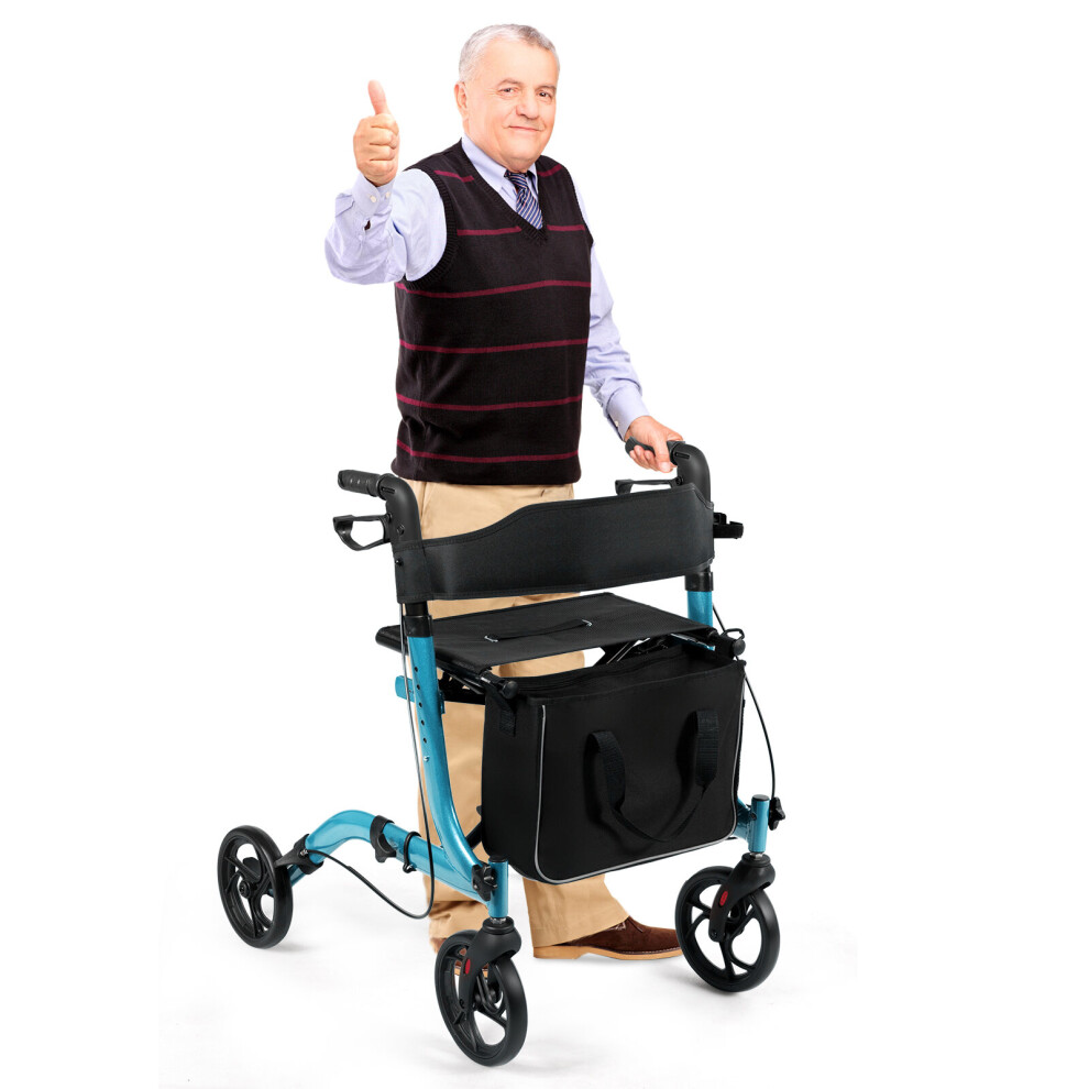 Aluminum Walker Foldable Wheels Medical Rollator w/Seat & Carrying Bag