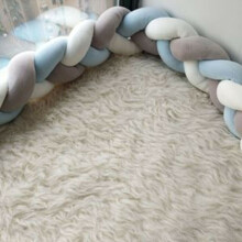 (Grey+white +blue) 3M Anti-collision Strip Kids Bed Crib Bumpers Braided Protective Bar