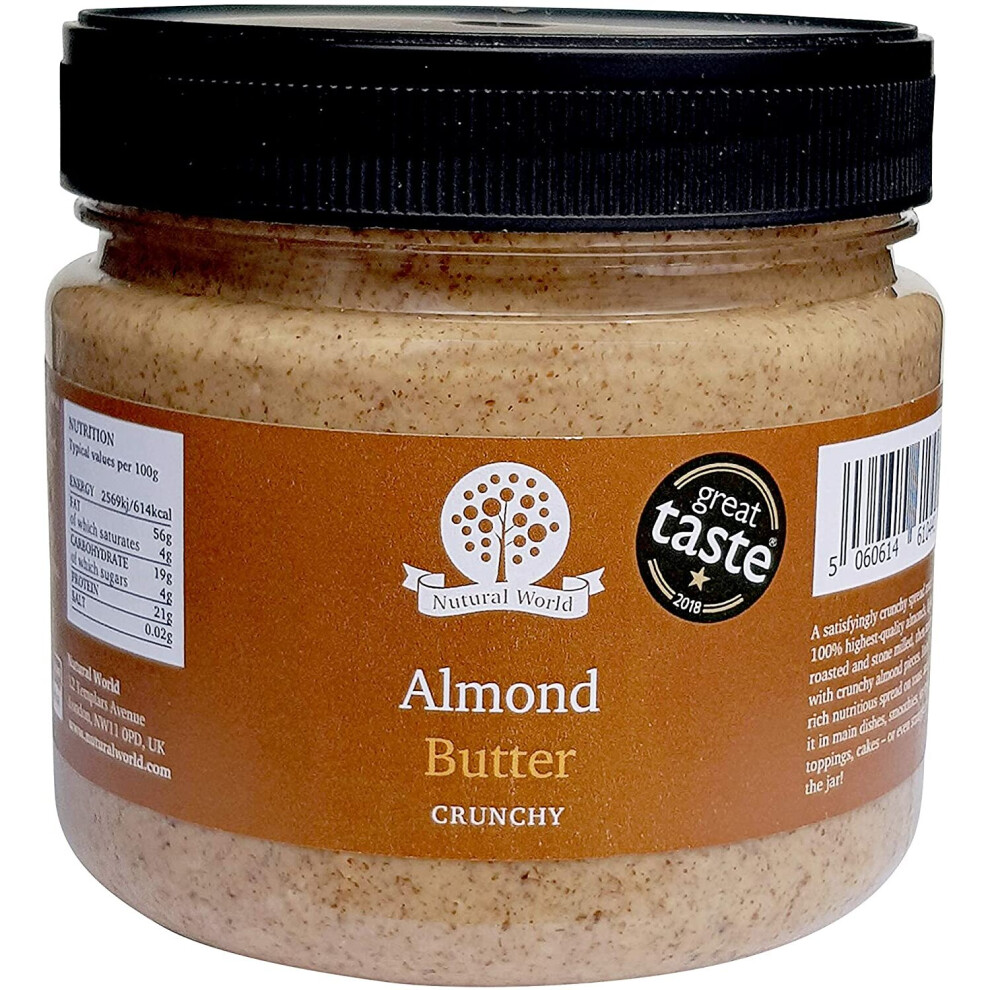 Nutural World - Crunchy Almond Nut Butter (1kg) Great Taste Award Winner - 100% Pure - single ingredient *** New Packaging ***