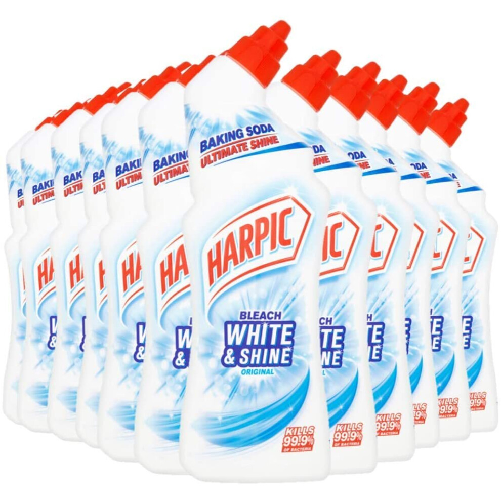 Harpic Toilet Cleaner Bleach White & Shine, ORIGINAL, Multipack of 12 x 750 ml