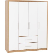 Seville 4 Door 2 Drawer Wardrobe White High Gloss/Light Oak Effect