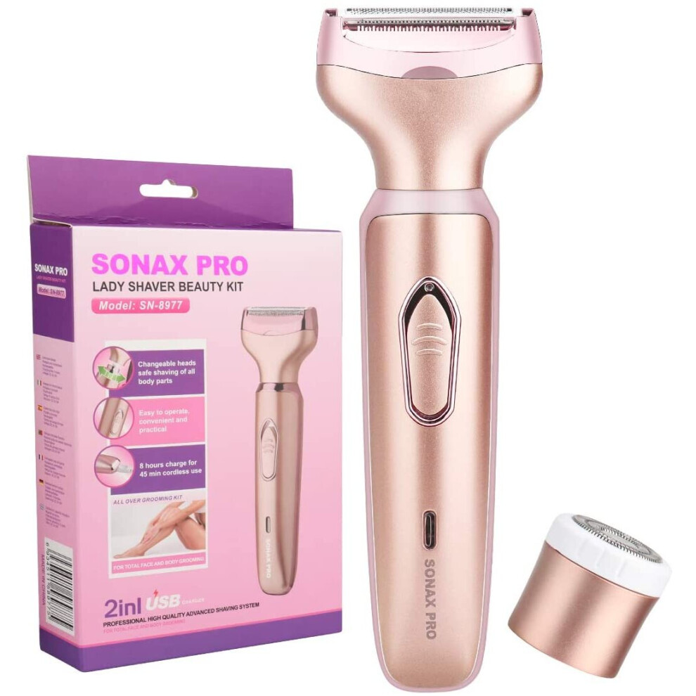 Ladies Electric Shaver, for Women 2 in 1 Electric Shaver, for face, Legs, underarms, and Bikini, Wet and Dry, Portable Waterproof and Painless