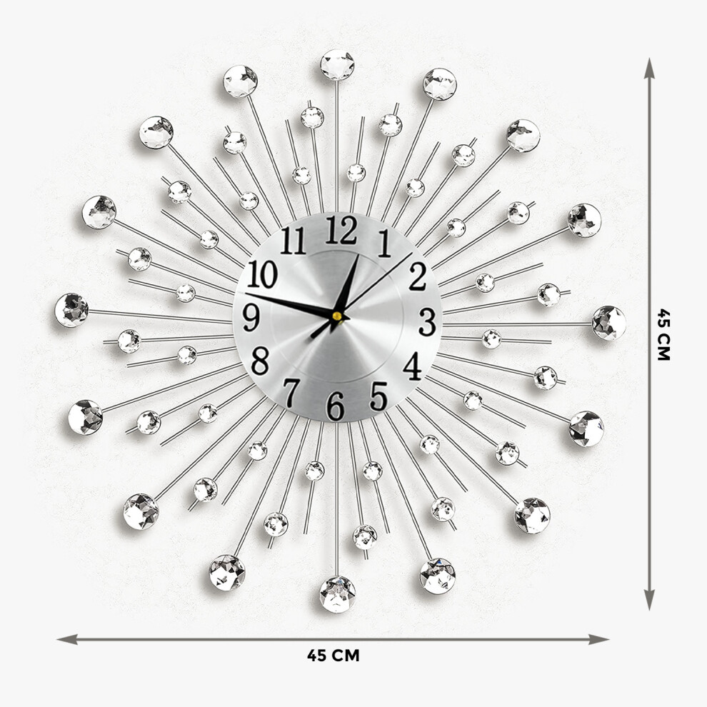 45cm Living Room Diamante Beaded Crystal Sunburst Home Wall Clock