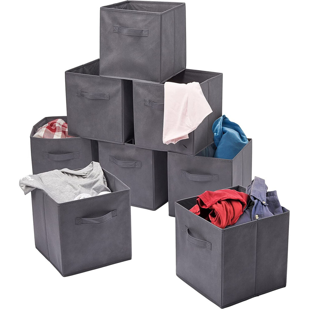 MATANA - 8 Premium Grey Foldable Cube Storage Boxes - 27.5 x 27.5 x 28 cm