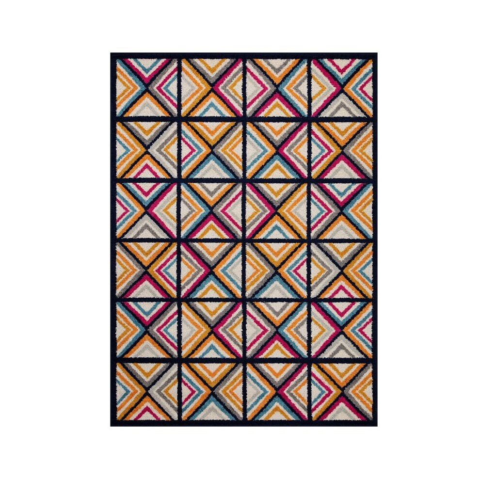 (Geometric-Multi Colour, 160x230cm) Distressed Modern Traditional Multi Coloured Rugs