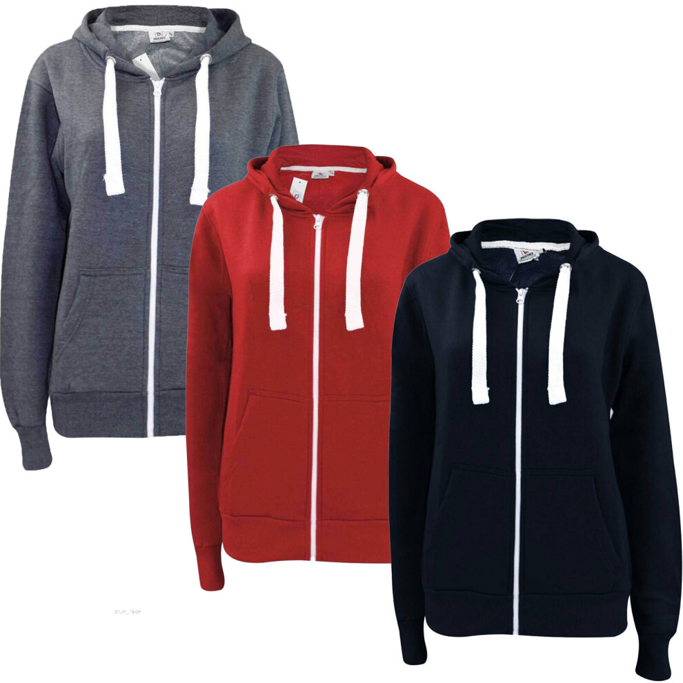 (Blue, S) Ladies Hoodies Plain Zip Up Casual Sweatshirt