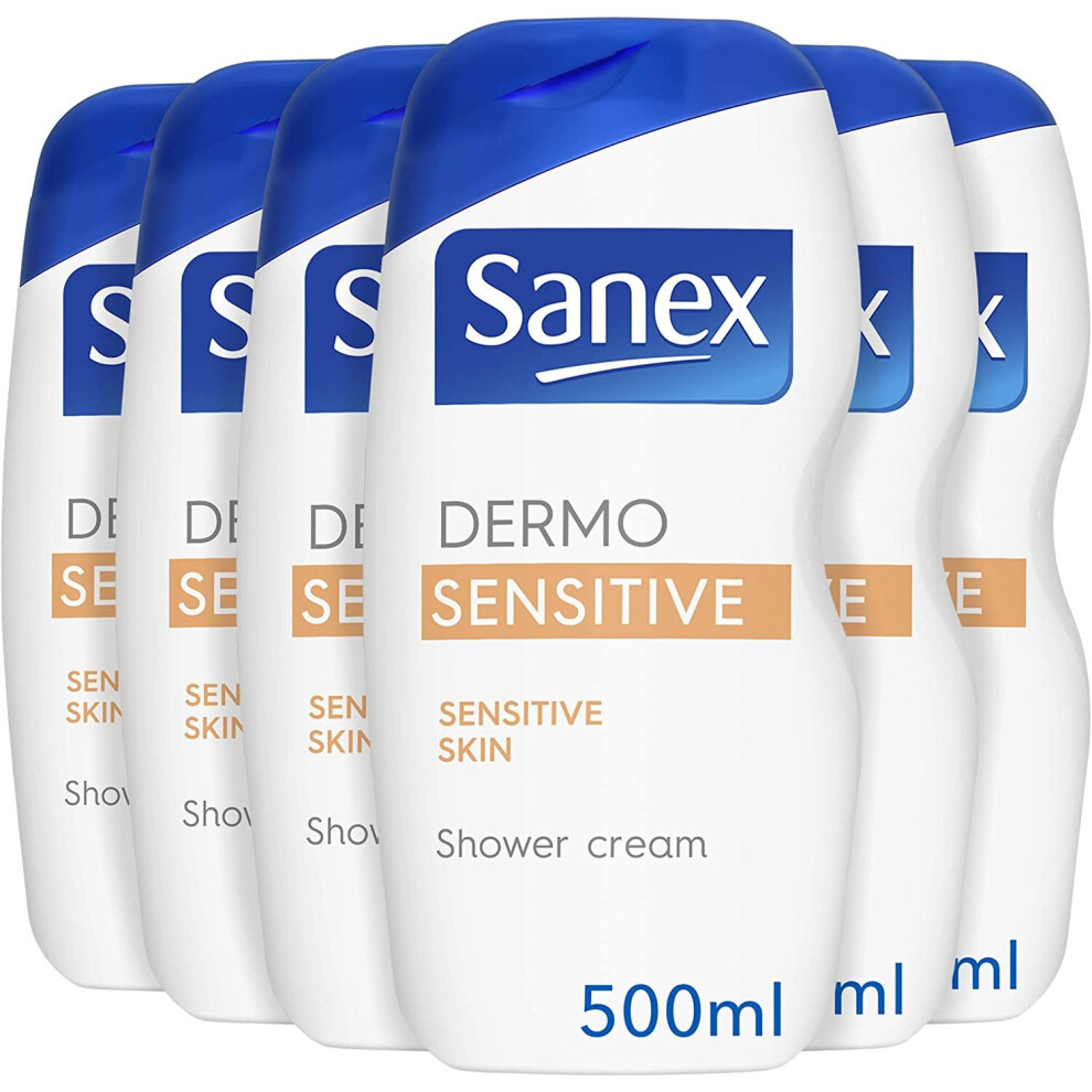 Sanex Dermo Sensitive Shower Gel 500 ml Pack of 6, Cream Body Wash for Sensitive Skin, Natural Moisture Balance (6 x 500 ml)