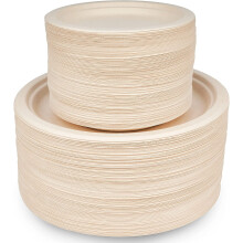 HAAGO 100 Sugarcane Biodegradable Round Plate Set, Large (26cm) & Small (18cm) Eco-Friendly & Compostable