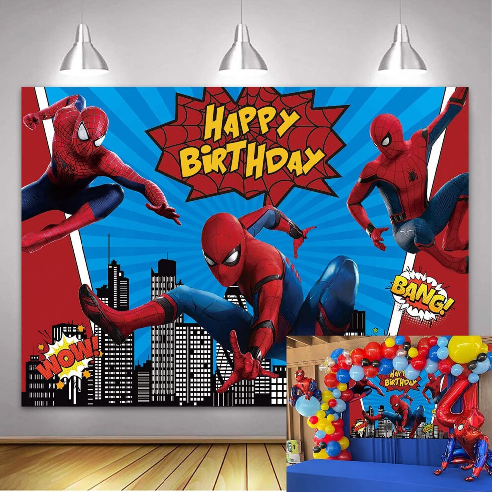 NSY Spiderman Photography Backdrop Blue Baby Boys Happy Birthday Party Supplies Vinyl Super Hero Photo Background Super City Baby Shower Decoration 