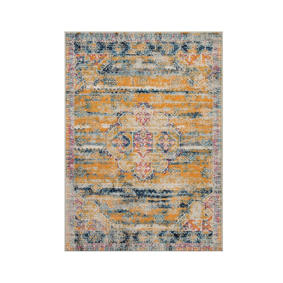 (Traditional-Blue/Grey/Mustard/Cream, 160x230cm) Distressed Modern Traditional Multi Coloured Rugs