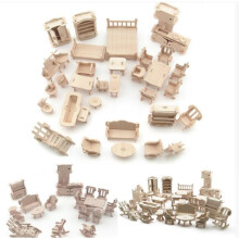34Pcs Set Vintage Wooden Furniture Dolls House Miniature Toys Kids
