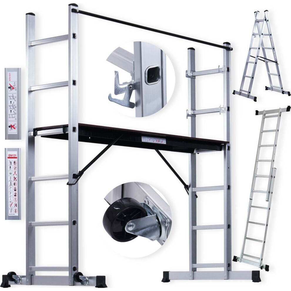 3 IN 1 Aluminium Working Ladder Platform Multi Purpose Scaffold Tower