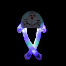 (Blue, Doraemon) Cartoon Rabbit Women's Hat Winter Plush Moving Bunny Ears Shine Earflaps Movable